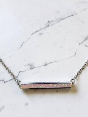 Chloe & Lois Sterling Silver Pink Opal Bar Necklace